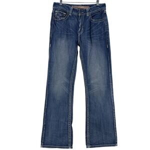 Rock & Roll Cowboy Jeans Mens 31x34 Blue Relaxed Boot Cut Distressed Denim